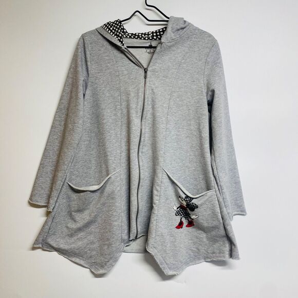 Disney Parks Women's Oversized Minnie Mouse Full Zip Up Hooded Jacket Sz Sm Gray - Picture 2 of 8